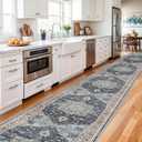 Washable Oriental Hallway Runner Rug - 3x20 Rugs for Living Room Soft Carpet for Bedroom Kitchen Waterproof Floral Distressed Indoor Stain Resistant Non-Shedding Floor Carpets (Blue/Teal/Orange, 3X20)