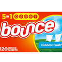 Bounce Dryer Sheets Laundry Fabric Softener, Outdoor Fresh Scent, 120 Count