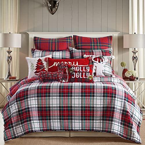 Levtex Home - Spencer Plaid Quilt - Full/Queen - Christmas Tartan Plaid - Red, Green, White, Blue, Gold - Quilt (88x92in.) - Reversible - Cotton/Poly