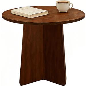 Wooden Coffee Side Table, Round End Tables Living Room, Small Round Side Table for Couch, Small Spaces, Bedroom, Bedside, Corner, Office, Nursery Circle Accent Tables, Rustic Walnut, 15.7 x 15.7 in