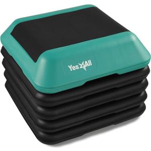 Yes4All 16"x16" Adjustable High Step Aerobic Platform with 4 Risers, Height-Adjustable 4"-6''-8''-10''-12" Step Aerobics Platform for Home Gym Exercise Fitness Workout (A. Green/Black)