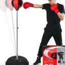 Fitness Reflex Bag, Speed Ball Stand Punching Bag with Gloves, Boxing Bag for Adults and Teens, 59IN Great MMA Training (Black Red)