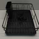 Compact Dish Drainer for Kitchen Counter - Expandable Large Capacity Drying Rack with Removable Cutlery Holder, Anti-Rust Plate Rack, Non-Slip Feet (Black)
