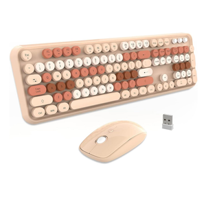 FD Wireless Keyboard and Mouse Combo | Cute Colorful Keyboard and Mouse with 2.4GHz Cordless Retro Typewriter Keyboard | Auto-Sleep | USB Receiver for Windows PC/Laptop - Crea