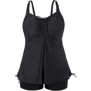 Hanna Nikole Plus Size Tankini Swimsuits for Women Two Piece Swim Top Shorts Tummy Control Bathing Suits Black 22 W