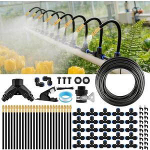 Kalolary 100Ft Misting Cooling System with 360Adjustable Nozzles,Misters for Outside Patio with 100FT Misting Line& 25pcs Brass Mist Nozzles Outdoor Mister for Garden Greenhouse Plant Drip Irrigation