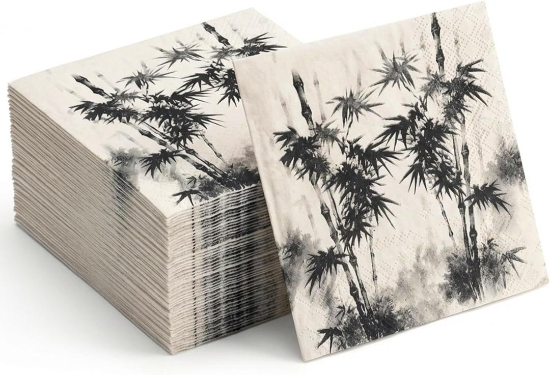 100 Pack Cocktail Napkins Paper, Special Design of Bamboo in the Mist Paper Napkins Decorative for Bathroom Toilet Powder Room Holiday Wedding Bridal Shower (100, SMALL)