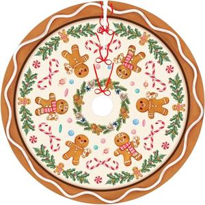 Gingerbread Man Christmas Tree Skirt Xmas Tree Mat Halloween Thanksgiving Christmas Tree Ornaments Decorations Holiday Party Indoor Outdoor 30"