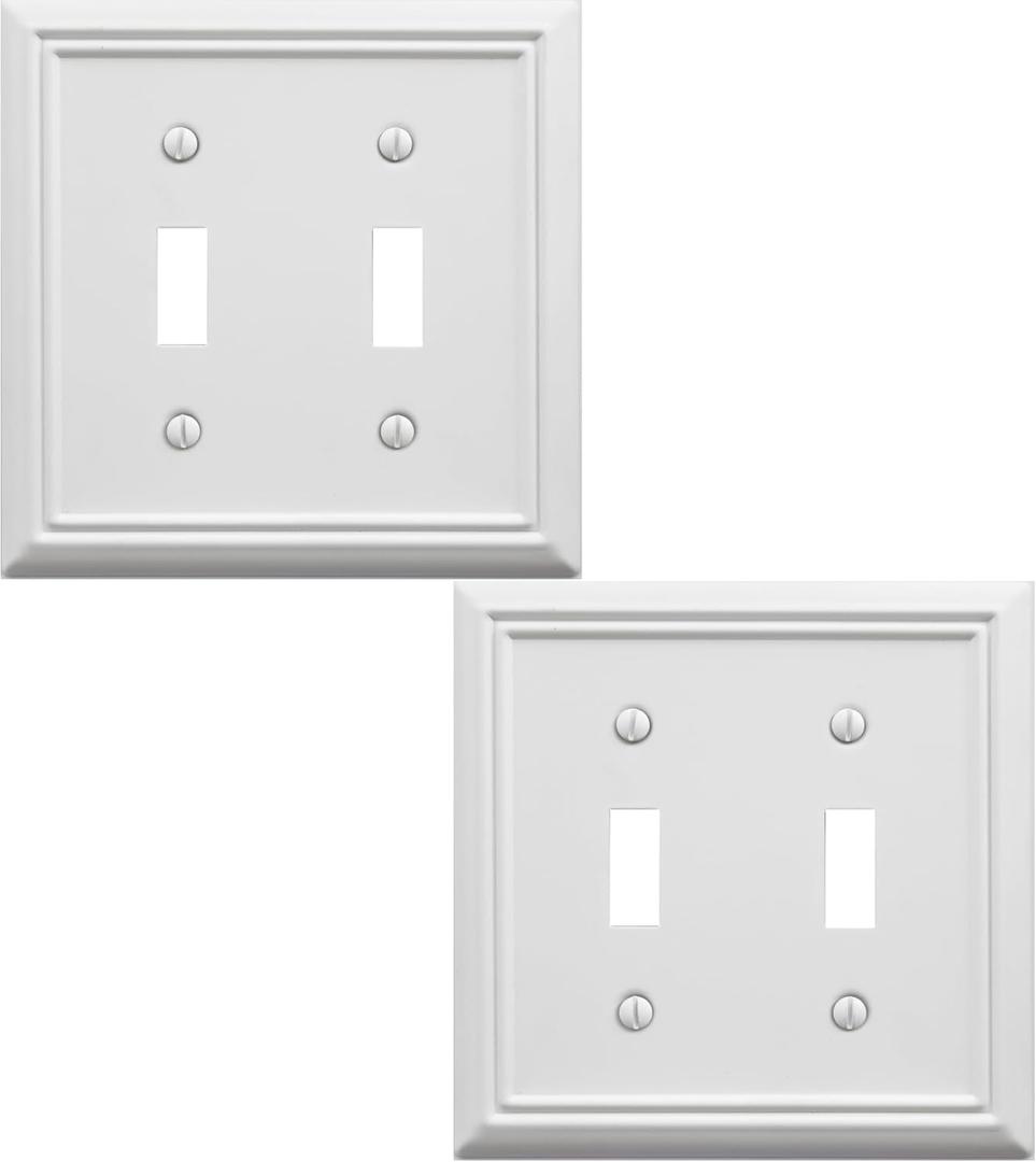Double Toggle Light Switch Cover Adler Metal Wall Plate, 2-Pack White 2 Gang, Light Switch Cover Decorative Wallplate, Durable