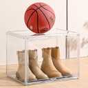 2 Pack XXX-Large Clear Display Case 17.7" x 13" x 13" Extra Large Display Organizer Box with Magnetic Door, Stackable Acrylic Storage Bin for Boots, Shoes, Collectibles, Bags, Figures