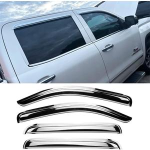 Chrome Side Window Visors Wind Vent Deflector for 07-13 Chevy Silverado/GMC Sierra 1500/Avalanche,07-14 2500HD&3500HD Crew Cab/Yukon XL/Suburban,4pcs Outside Mount Tape-On Rain Guards 94515Y