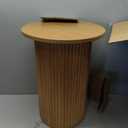 Round Fluted Drink Table - Modern Home, Bedroom, and Living Room Desk Furniture - Small Wooden Round End Table with a Solid Base and Wood Veneer Top (Natural Oak Finish)
