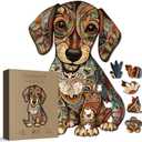 Colorful Dog Wooden Puzzle for Adults 200 Pieces, Cute Animal Wood Puzzle for Adults, Unique Shape Puppy Puzzle 200 Pieces