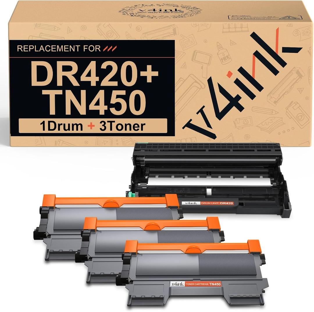 v4ink Compatible TN450 Toner Cartridge and DR420 Drum Replacement for Brother TN450 TN420 DR420 Toner Drum Set for Brother HL-2270dw HL-2280dw HL-2230 HL-2240d MFC-7240 MFC-7360n MFC-7860dw Printer