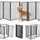 Metal Freestanding Dog Gates with Door for Outdoor Indoor,120'' Extra Wide 24'' Tall Free Standing Dog Gate for Doorways,Large Openings,Deck,Yard,Porch,Foldable Safety Pet Fence(Black,6 Panels)