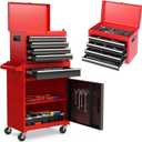 Rovibek Tool Chest, 5-Drawer Metal Tool Box with Wheels, Rolling Tool Chest with Foam Packaging, Lockable Wheels, Detachable Top Tool Box, Tool Storage Cabinet for Garage Workshop Warehouse, Pure Red