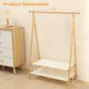 Foldable Kids Clothing Rack - Dress Up Storage with 2 Fabric Shelves, Bamboo Small Clothes Rack for Hanging Organizer, Kids Costume Wardrobe & Dress Up Rack for Bedroom, Playroom, Nursery (Natural)