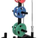 SereneLife 6-Pegs Olympic Weight Plate Rack & 4 Barbells - 800 Pounds Capacity, Heavy Duty Gym Organizer, Scratch Resistant Frame, Powder-Coat Finish, Easy to Assemble, Compact & Space-Saving