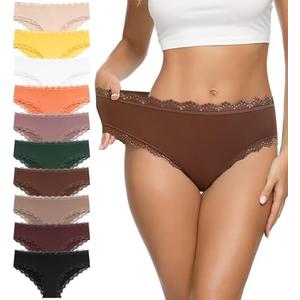 Eiggam Women's Cotton Bikini Panties,High-Cut Full Coverage Stretch Cool Underwear for Women L