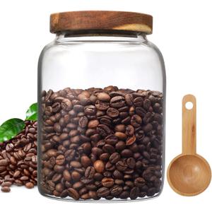 Glass Coffee Storage Jar with Lids Spoon Thicken Glass Coffee Canister 40 Oz (1200 mL) Borosilicate Glass Food Containers for Ground Coffee Beans Nut Pasta Sugar Candy Spice Rice Loose Tea (1200ml(40oz))