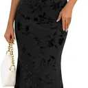 MEROKEETY Women's 2026 Summer Off The Shoulder Spaghetti Strap Floral Mesh Wedding Guest Cocktail Formal Party Maxi Dresses (Black, L)
