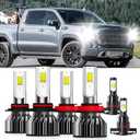 XG Glitter Lights Compatible With GMC Sierra 2500HD 3500HD 2007-2014 & 2017-2020, 9005/HB3/H10 High Beam H11/H8/H9 Low Beam H16 Fog Light Bulbs, 6500K White Light,Pack of 6