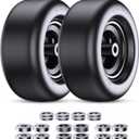 Lawn Mower Tires 11x6.00-5 (2-Pack), Flat Free Solid Smooth Tread, Front Tire Assembly Replacement, Universal Fit for Commercial/Residential Mowers with Adapter Kit, 3/4" Bushing (Black)