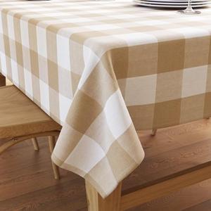 Encasa XO Cotton Square Table Cloth for | (50"x39") | Buffalo Beige Checks | Dining Tablecloth for Decoration
