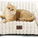 Cat Beds for Indoor Cats - Cute Cat Couch Bed Fluffy Pet Sofa with Faux Rabbit Fur Washable Cover, Fuzzy Pet Couch in 3D Diamond Pattern, Suppportive Large & Small Cats Sofa, 24inch Off White