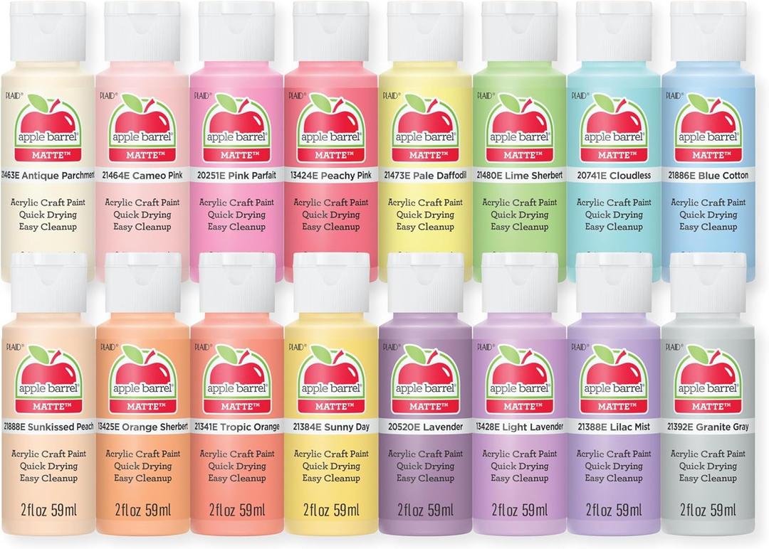 Apple Barrel, Acrylic Paint Set, 16 pc - 2 oz Bottles, Pastel Perfection, Perfect for DIY Arts and Crafts Projects