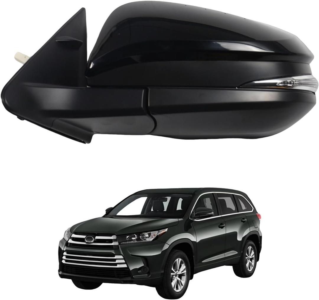 Side Mirror for TOYOTA HIGHLANDER 2014-2019 Car Door Mirror Fits for TOYOTA HIGHLANDER 2014-2019 Left Driver Side | Power | Heated | TURN INDICATOR |TO1320317 |Black (LH)-6 Wires