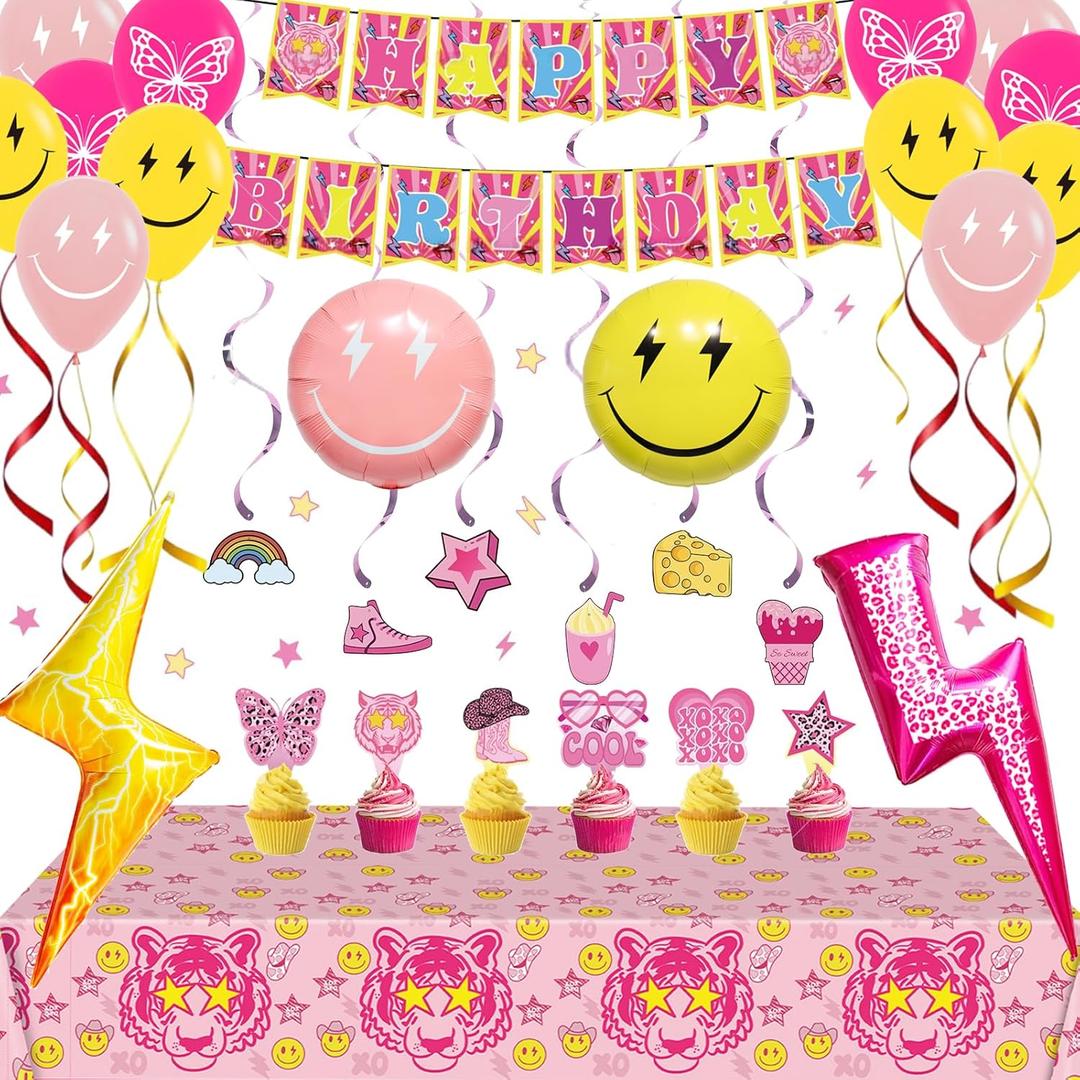 25 PCS Preepy Party Decorations for Girls Preepy Party Supplies with Banner, Balloons, Tablecloth, Cake Toppers & Foil Balloons, Preppy Birthday Party Supplies