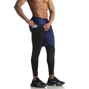 2 in 1 Running Pants with Towel Loop - Men's Athletic Compression Gym Pants (Blue) M