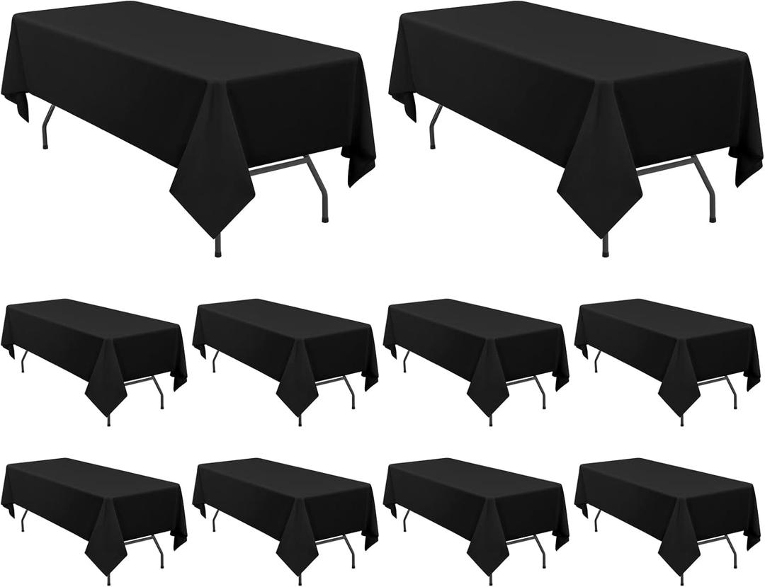 YMHPRIDE 10 Pack Black Tablecloths for 6 Foot Rectangle Tables 60 x 102 Inch - 6ft Rectangular Bulk Polyester Fabric Washable Cloth Cover for Wedding Party Banquet Buffet Restaurant