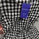 chouyatou Women's Summer Ruffle Puff Sleeve Babydoll Dress Cute Gingham Plaid Printed Tiered Midi Dress (Black, S)