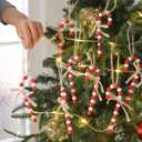 Jetec 12 Pcs Christmas Beaded Candy Cane Ornament 5 Inch Wooden Bead Farmhouse Tree Ornament Rustic Wood Candy Canes Xmas Hanging Decoration for Holiday Tiered Tray Home Decor Holiday Gift Toppers