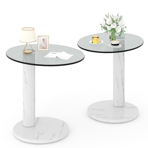 Hooseng Glass Side Table Set of 2, Modern Round Tempered Glass End Table, 22-Inch Round Coffee Table, Small Table Suitable for Small Space, Living Room, Bedroom