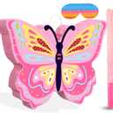 Threan Butterfly Piata Girls Butterfly Party Supplies Fairy Woodland Set - Pink Birthday Piata with Stick and Blindfold Mask for Birthday Baby Shower Party Supplies Decoration