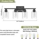 Unicozin Modern Bathroom Light Fixtures, 4 Light Vanity Lights Over Mirror, Black Wall Lamp with Clear Glass for Living Room Cabinet Bedroom Porch