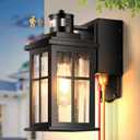 Gleamz Motion Sensor Outdoor Porch Light with GFCI Outlet, Modern Black Exterior Lighting Fixtures Wall Mount for House, Anti-Rust Waterproof Dusk to Dawn Outdoor Wall Sconce Lantern for Garage, Coach