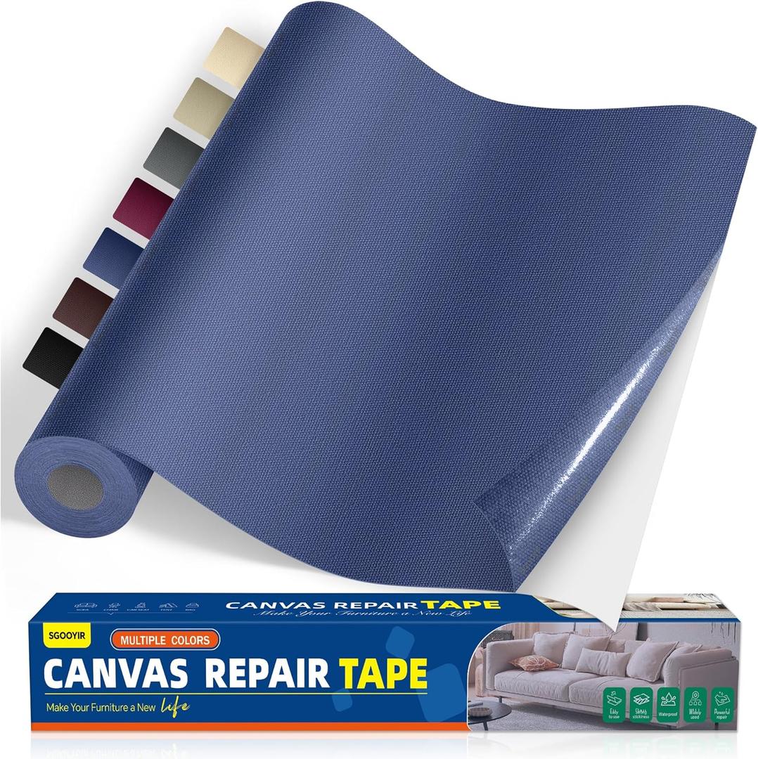 Self-Adhesive Canvas Repair Tape, 16" x 40" Waterproof Canvas Repair Patch, Fabric Patch Repairs Kit for Furniture, Tents, Sunbrellas, Boat Covers Awnings, Couches, Clothes, Bags Dark Blue