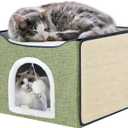 Purr&Knead Cat Bed for Indoor Cats with Large Replaceable Scratch Pad, Cat Cave with Hanging Toy Ball, Foldable Cat Hideaway, Covered Cat Bed Cave for Cat House(Green)