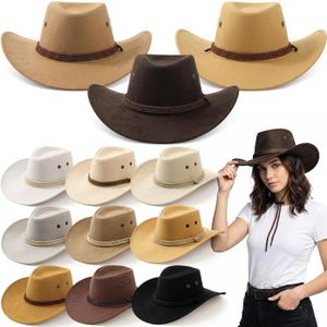 Hercicy 12 Pcs Cowboy Hats Bulk Wide Brim Western Hats for Men Women Adult Costume Party Outdoor Accessory