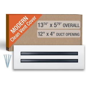 FA-STAR Clean Modern AC Vent Cover 12 x 4 (Duct Opening Cutout) - Decorative White Air Vent - Standard Linear Slot Diffuser - Register Grille for Ceiling, Walls & Floors - All Aluminum