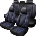 Leather Car Seat Covers, Universal Faux Leather Car Seat Covers 5 Seats, Automotive Seat Covers for Most Sedans SUVs Trucks, Front and Rear Seat Covers,Black Blue (Full Set)