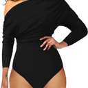 YMDUCH Women's Sexy Long Sleeve Off Shoulder Backless One Piece Bodysuit Top.L