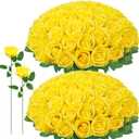 72 Pcs Artificial Roses Yellow Fake Silk Roses Realistic Roses Faux Flower Indoor Wedding Home Decor, Birthday Decorations