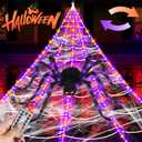 Halloween Spider Web Decoration Outdoor 200 LED 16.4FT Spider Web Lights with 59" Light Up Giant Spider 8 Lighting Modes Waterproof for Party Garden Home Costumes Yard Haunted House Dcor