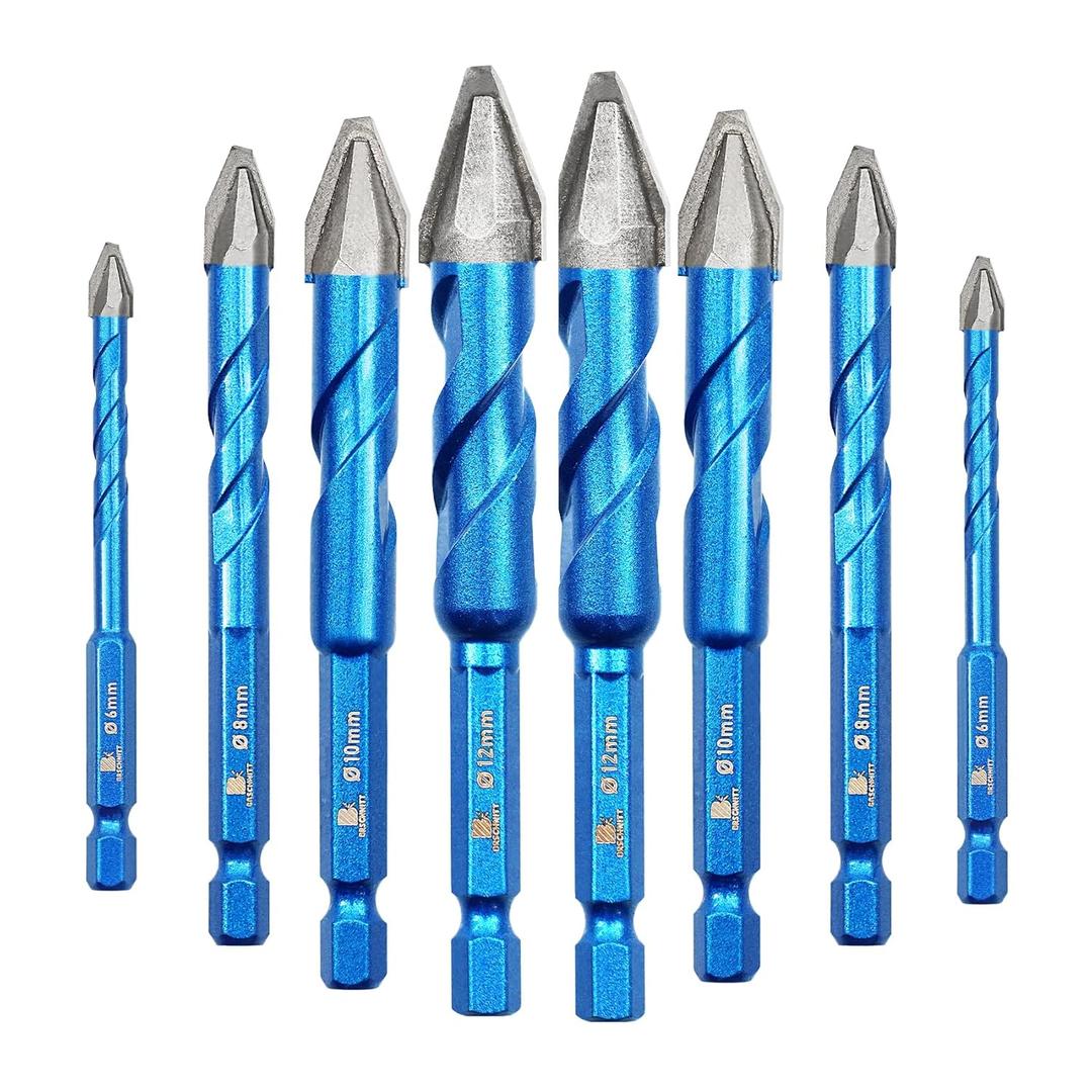Head Eccentric Drill Bit 3/16"*2,1/4"*2,5/16"*2,3/8"*2,1/2"*2- Carbide Tipped Drill bit Masonry Drill Bit Sets for Porcelain Ceramic Tiles Glass Hard Plastic Cement/Granite etc