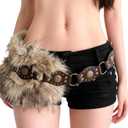 YOKUSHI Brown Faux Fur Leather Belt for Women, Y2K Fashion Pin Buckled Furry Belt for Vintage Skirt
